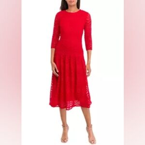 NWOT Prediction Red Lace Midi Fit & Flare Pullover Dress SZ M